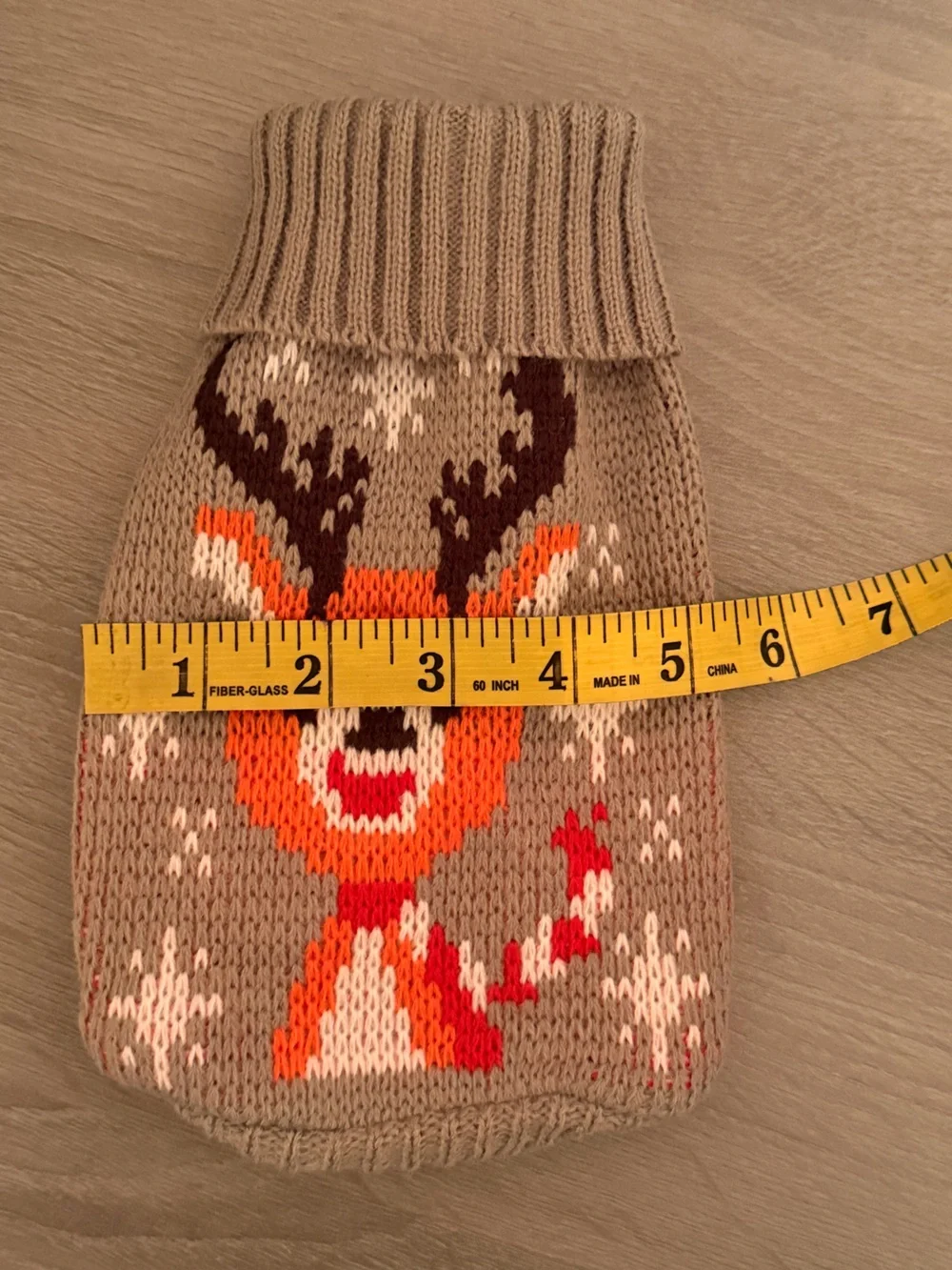 Pet Cozy Beige Knit Reindeer Sweater with Orange Accents